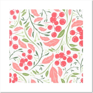 Garden Pink Green Leafes and Berries Posters and Art